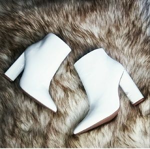 White Patent Leather Ankle Cut Booties